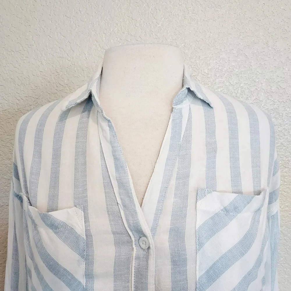 Thread & Supply Blue & White Striped Button Up Size XS - Picture 3 of 11